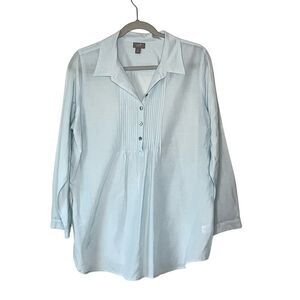 J. Jill Light Blue Silk Cotton Popover Blouse Large